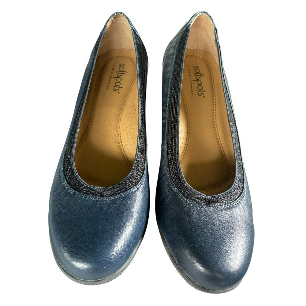Softspots Womens 7W Navy Leather Slip-On Wedge Comfort Shoes